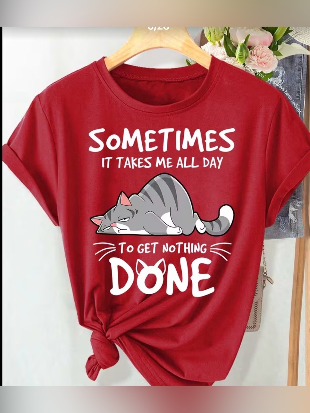 Sometimes It Takes Me All Day Cat Graphic Tee - Red